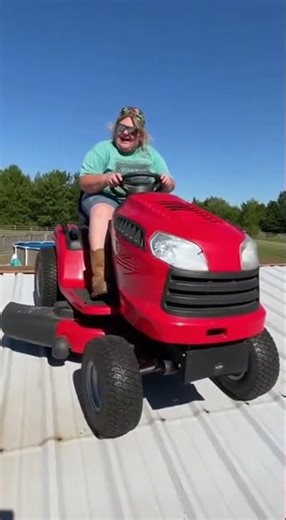 Lawn Mower Roof Jump Into Pool!