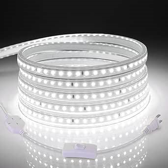 AIMENGTE Outdoor LED Strip Lights Waterproof, 32.8ft LED Light Strip White, AC 110V, 1200LEDs, 6500k Daylight LED Rope Lights for Garden, Patio, Indoor Outdoor Decoration(Cool White, 32.8ft)