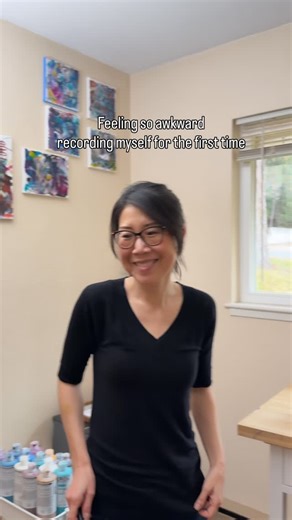 Cindy Kim | Intuitive Abstract Fine Artist, Energy Healer on Instagram: "I’m trying to get better recording myself (especially the wide body and mid body angles) and feel more comfortable while I’m painting since I’m an artist. The auto tracking tripod helps some 😄 2026 is my year to really show myself on camera - wide shots, mid shots, talking to the camera 😬😅 I’m going to keep practicing and showing up because I want to share my gifts, my story, help others, to be of service 🩵 If you’re fe
