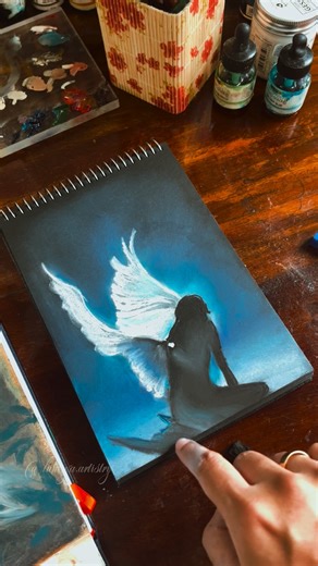 🌸lumiya.artistry🌸 on Instagram: "🌸 Fallen angel 🌸 MATERIALS USED: 🌸 @menorah.in - Black Sketchbook . . . | aesthetic art reels foryou explore fyp easy art | #aesthetic #aestheticart #explore #foryou #fyp"