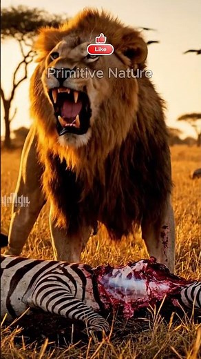 Angry Lion Defends Carcass Against Hungry Jackals in Savage Scramble for Death Feast