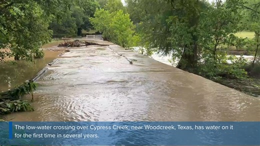 Something you don't see every day 👀 The low-water crossing over Cypress Creek, near Woodcreek, Texas, has water on it for the first time in several years. | KVUE
