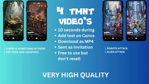 Ninja Turtles Invitation Video | 4 Animated Clips | 10 Sec MP4 | Instagram Reel Story | Canva Party Invite | Kids Birthday Party Invite