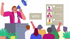 Download illustration of a person giving a speech to a crowd for free