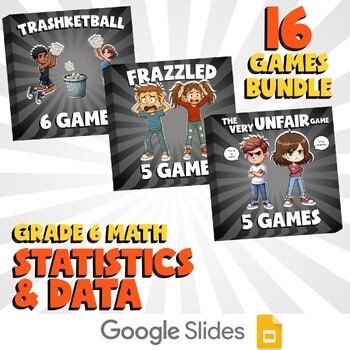 16 No Prep Math Games Bundle A - Statistics & Data - Grade 6 Review Activity