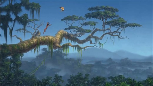 What you're watching is a scene that required Disney to invent an entirely new category of animation software.Deep Canvas was built specifically for Tarzan. Artists painted individual brushstrokes into 3D space, and the software tracked the exact position of every stroke. When the virtual camera moved through the jungle, the system repainted the scene in real time from the new angle. Hand-painted art you could fly through like a Steadicam shot.The Deep Canvas sequences in Tarzan total about 10 m