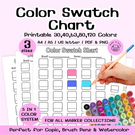 Color Swatch Chart Printable, Marker Color Tracker Sheet, Ohuhu Copic Color Chart, 30 40 63 80 120 Colors, A4 A5 US Letter PDF PNG - Etsy