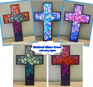 Stained Glass Cross (lit With Fairy Lights) - Etsy
