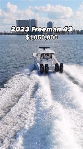 NEW LISTING | 2023 Freeman 43 offered by the @Vantagemarinegroup! | Currently asking $1,050,000 This 2023 43’ Freeman in Whisper Gray is powered by quad Mercury V10 400s (620 hrs) with electric steering, Joystick Piloting, and Platinum warranty through 2029. Fully dialed with dual Garmin 8624s, a cockpit 8612, open-array radar, dual sounders, high-power transducers, and Freeman premium audio. Offshore-ready with five pressurized livewells, 36 rod holders, outriggers, dive door, six electric reel
