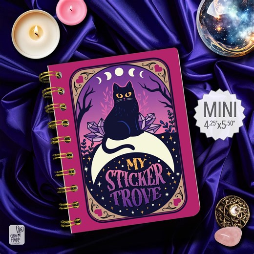 Reusable Sticker Book: Glitter Black Cat Tarot Album Mini Size 4.25" X 5.5" Sticker Collection Storage - Etsy
