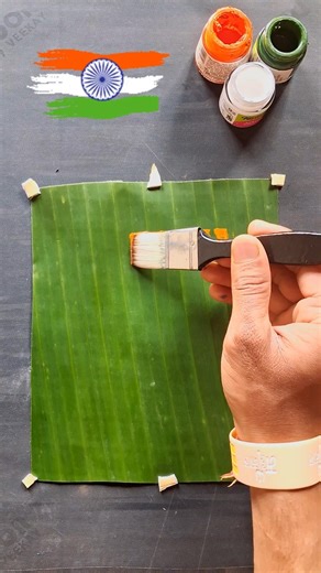 🇮🇳 flag Banana leaves on painting /How to draw Indian flag #shorts #youtubeshorts #trending #viral🇮🇳