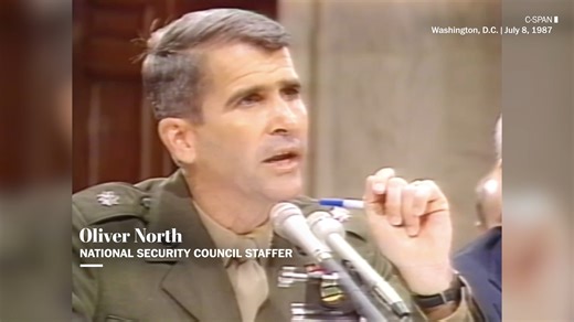 Oliver North and Fawn Hall, two public faces of the Iran-contra scandal, got married last month. During a congressional hearing in 1987, North emotionally defended his honor and Hall’s, saying that he realized that people got the wrong impression. https://wapo.st/3VExqq7 | Washington Post