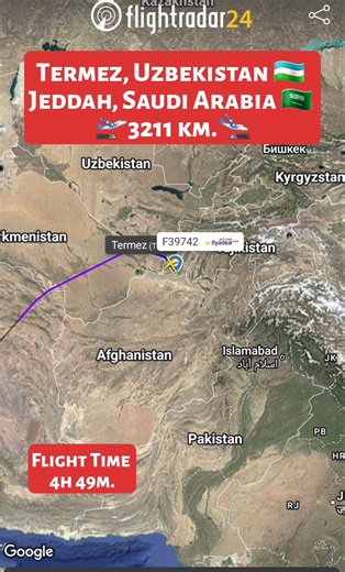 Termez, Uzbekistan 🇺🇿 to Jeddah, Saudi Arabia 🇸🇦 Flight Route ✈️ F39742