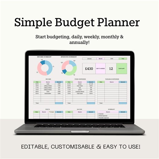 Simple Budget Planner I Customisable Templates I Finances - Etsy