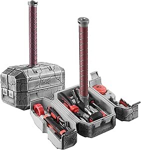 Thor Hammer Tool Box, 28pcs Multifunctional Home Repair Tool Set Excellent Hand Tool Novelty Christmas Gift for Men Prop Hammer (Crack Design)