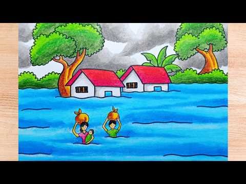 How to Draw a Natural Disaster: Flood || Drawing a Natural Disaster Poster