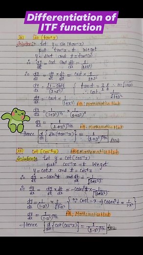 Differentiation of ITF function #differentiation #ITF #maths #viralreels #viralreelsfb | Mathematics Hub