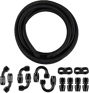 Amazon.com: 10AN Fuel Line Kit, 10AN Nylon Braided Fuel Line Hose Fitting Kit CPE 20FT Black (0.55inch ID) : Automotive