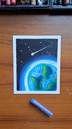 Easy Earth Painting with Oil Pastels 🌍 | Space Scenery Drawing Tutorial