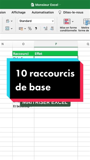 Les 10 raccourcis de base que tu dois absolument connaître pour maîtriser Excel! #excelfrancais #apprendreexcel #astuceexcel #raccourci