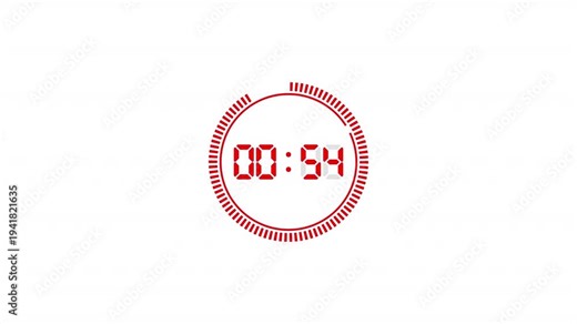 One minute countdown timer animation from 10 seconds to 0 seconds on a transparent background, One minute countdown timer with alpha channel