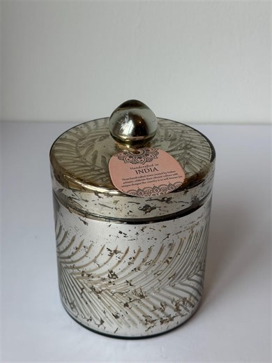 Handcrafted Mercury Glass Canister W Lid, Etched Leaf Pattern, Silvered Glass Apothecary Jar, Vanity Bath Decor, Made in India - Etsy