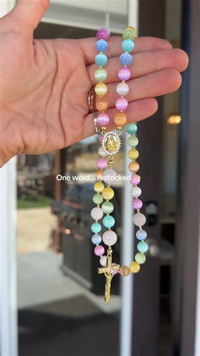 This beautiful rosary is back in stock as of this week 🩷🫶 #rainbow #rosary #prayer #dailydevotion