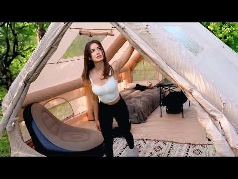 Pretty Outdoor Girl 🏕️. Solo Camping In Forest. Solo Travel.