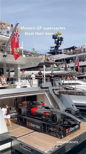 Monaco GP superyachts blast their horns to celebrate the race finish 📣