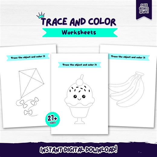 Preschool Trace and Color Worksheets | Fine Motor Skills Activity Pages (PDF File) - Etsy