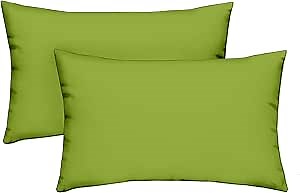 Set of 2 Indoor/Outdoor Decorative Lumbar/Rectangle Pillows - Solid Kiwi Green | Made in USA