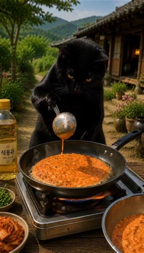 Nero Makes Crispy Kimchi Pancake 🥢 Perfect Flip & Makgeolli Mukbang #shorts