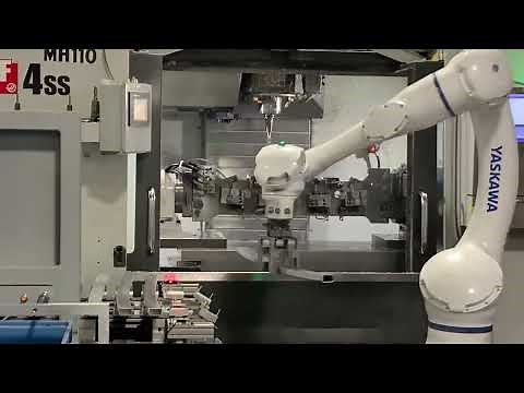Collaborative robot machine tending, deburring, grinding, re-grip, marking. ‪@yaskawa‬ Motoman HC20