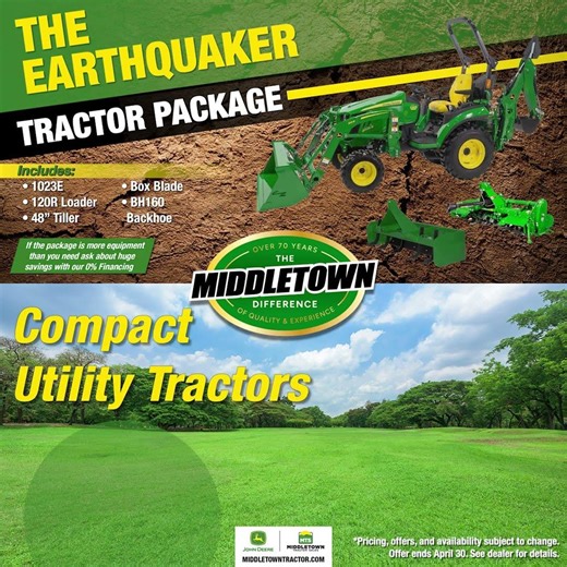 John Deere 1023E Tractor Package | Loader, Tiller, Box Blade & Backhoe