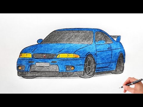 How to draw a NISSAN SKYLINE GT-R R33 1993 / drawing 3d car / coloring Nissan Skyline gtr 1998 jdm