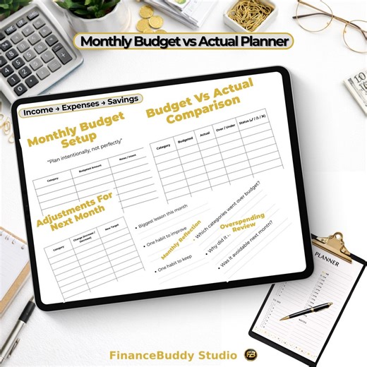 Monthly Budget Vs Actual Planner | Money Review & Adjustment Pages | Printable PDF - Etsy