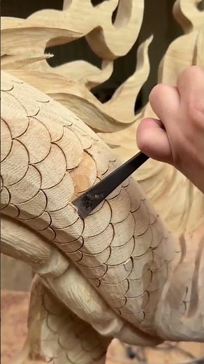 Handmade Traditional Woodworking Process Carving Detailed Chinese Dragon Scale Pattern
