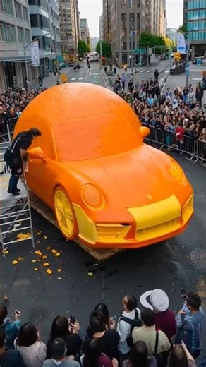 Creating a Porsche out of giant tangerines #youtubeshorts #car