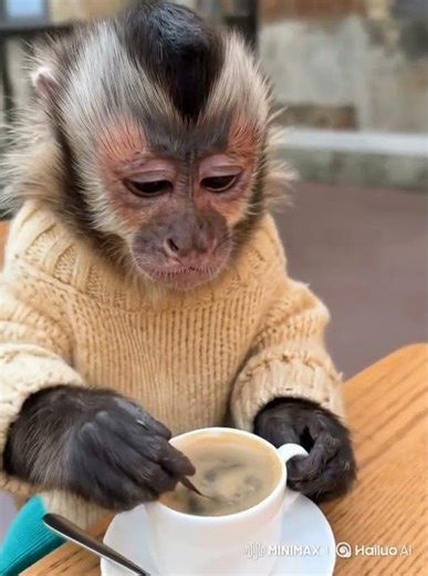 Funny monkey enjoys a cup of coffe | Cute Morning Routine 😍😍
