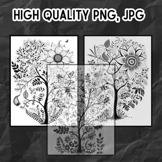 Unique Zentangle Tree Patterns — Printable Doodle Worksheets