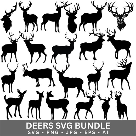 Deer SVG Bundle, Hunting, Antlers, Head Silhouettes (digital Download) - Etsy