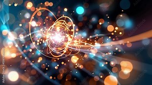 Illustration of the dynamic and everchanging orbits of free electrons in a metals electron cloud.
