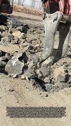 Tracked Excavator Breaking Hard Ground with Hydraulic Hammer