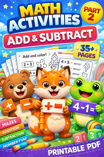 Math Workbook for Kids | Add & Subtract Activities | Printable PDF | Preschool Kindergarten | 35+ Pages | Part 2 - Etsy