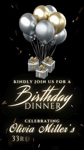 Elegant Black & Gold Birthday Dinner Invitation | Luxury Animated Canva Video