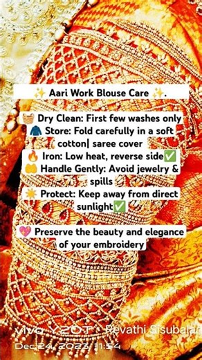 ✨Aariwork Blouse Maintenance ✨ Dry clean ✅ Fold neat ✅ Iron inside out ✅ Handle gently ✅
