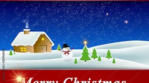 Merry Christmas background with snowman and glittering stars. 4K UHD animation.