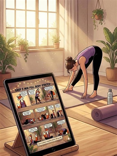 5 Minute Full Body Stretch Chart | Comic-style Flexibility Guide (printable PDF & Digital Download - Etsy