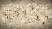 4k animation of cave drawings with ancient hunters