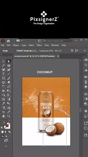 Coconut Juice Poster Design in Illustrator | Clean Product Ad Tutorial 🥥 #pixsignerz